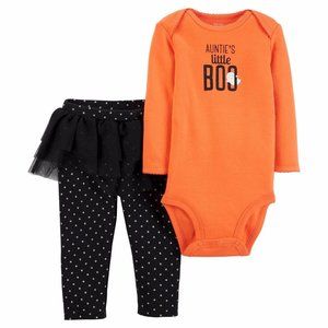 Carters Girls "Aunties Little Boo" Halloween Bodysuit & Tutu Pants Size 3 mo NWT
